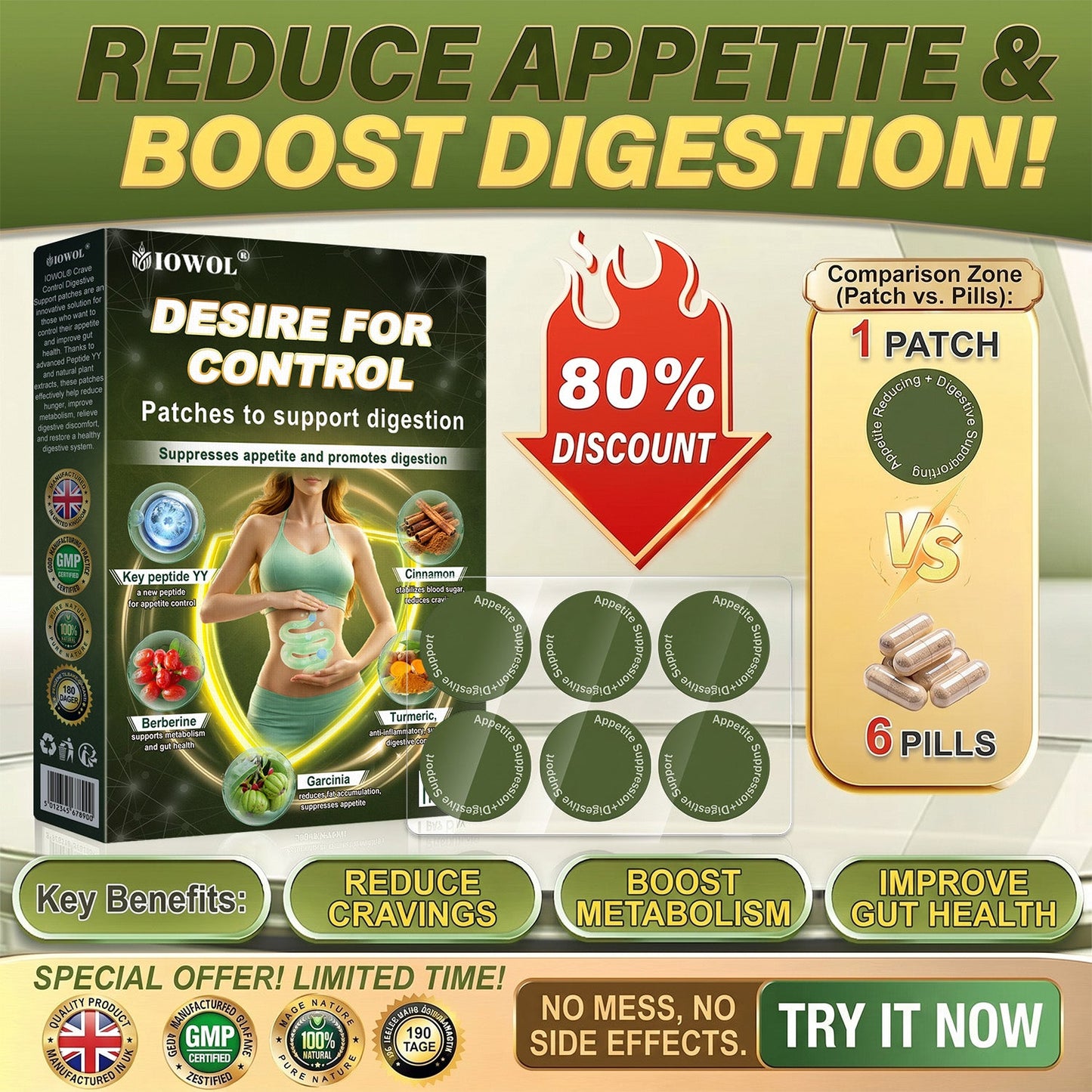 IOWOL ® APPETITE CONTROL PATCHES! NO PILLS & NO HUNGER & NO STRUGGLE & 100% RESULTS.